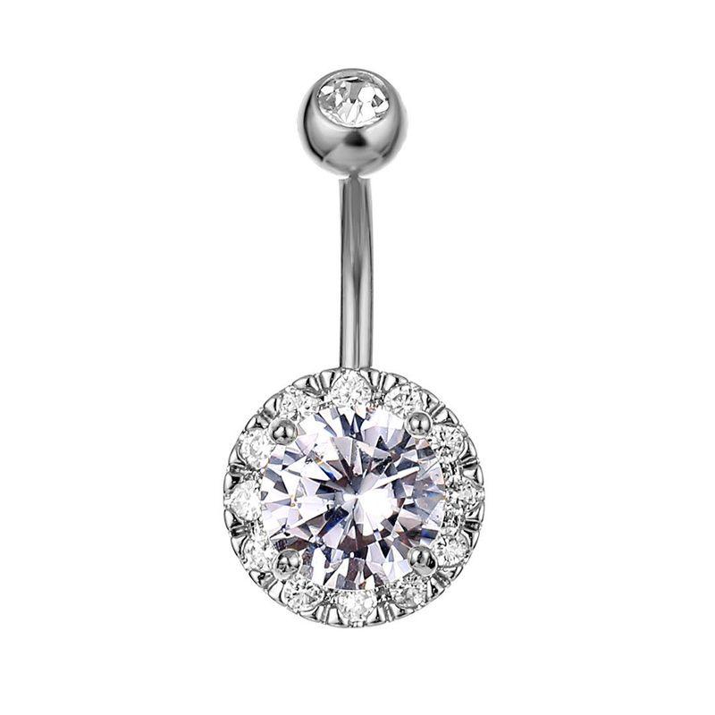 Navel Nail New Arrival Female Anti-Allergy High Quality Electroplating Alloy Copper Stainless Steel Material Sexy Navel Ring Navel Stud Navel Stud A Round, White K-Shaped Item, as Pictured (Long)