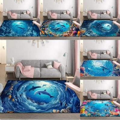 Tappeto Blu Oceano Tema Delfino Pesce 3D Decorazione Soggiorno Tappeto Divano Tappeto Comodino Casa Tappetino Balcone Tavolino Tappeto Gioco Bambini