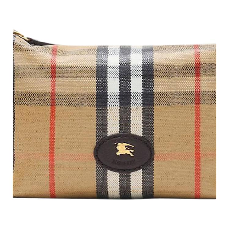Burberry Vintage Check Equestrian Knight Hobo Bag, Luxury Archive Beige Canvas Leather Trim Shoulder Handbag for Women, Daily Commute 81197731