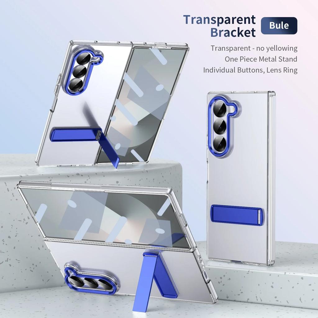 Hochwertige High-Definition Transparente Handyhülle für Samsung Galaxy Z Fold 7 6 5 4 Metallhalter Stoßfeste Schutz-Rückabdeckung