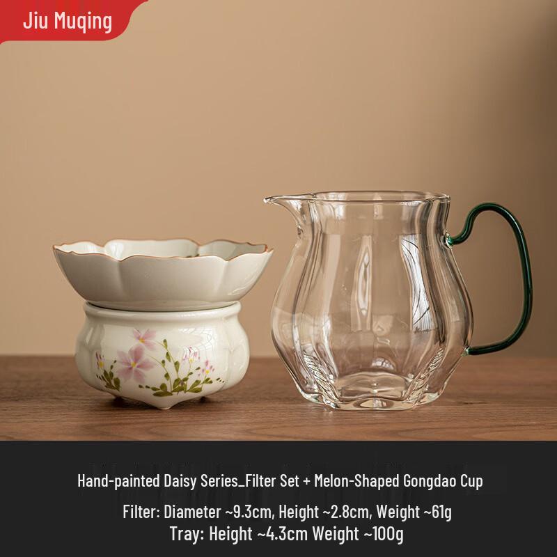 Jiumuqing Ceramic Gongfu Tea Strainer & Gongdao Cup Set