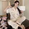 Summer High-End Ice Silk Pajamas Women'S Sweet Wind Butterfly Printing High-End Short-Sleeved Trousers Loungewear