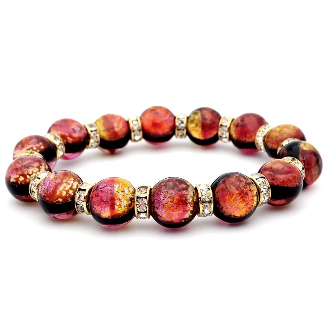 

[GOLD STONE] Glowing Firefly Glass Bracelet, Kerama Sunset Orange, Sparkling Okinawa Power Stone, Inner Circumference: Approx. 18.5cm