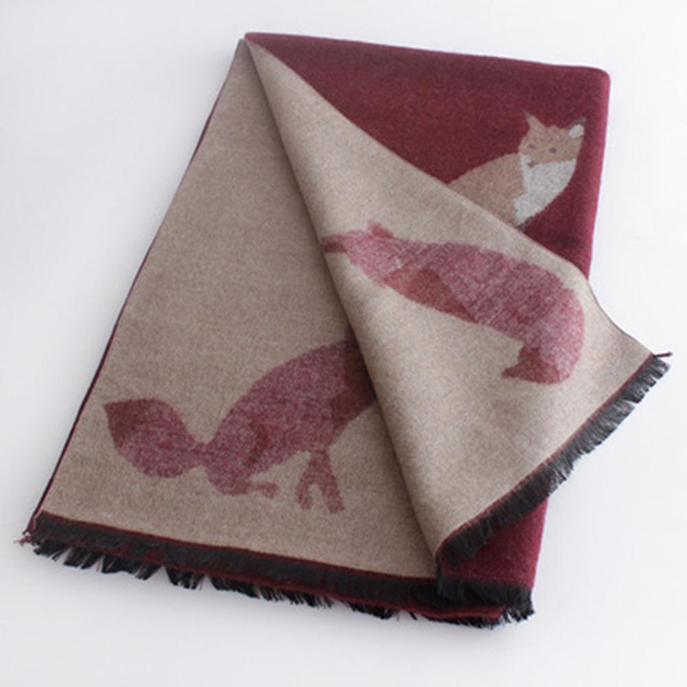 Women Winter Warm Cashmere Scarf Fox Printed Thicken Shawl Fashion All-match Scarf Wrap