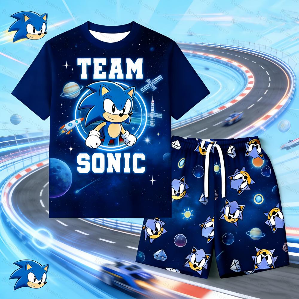 Summer Sonic The Hedgehog 2Pcs Set for Kids Boys 3D Print T-shirt + Shorts Casual Cartoon Outfit Children's Clothing Adult Set