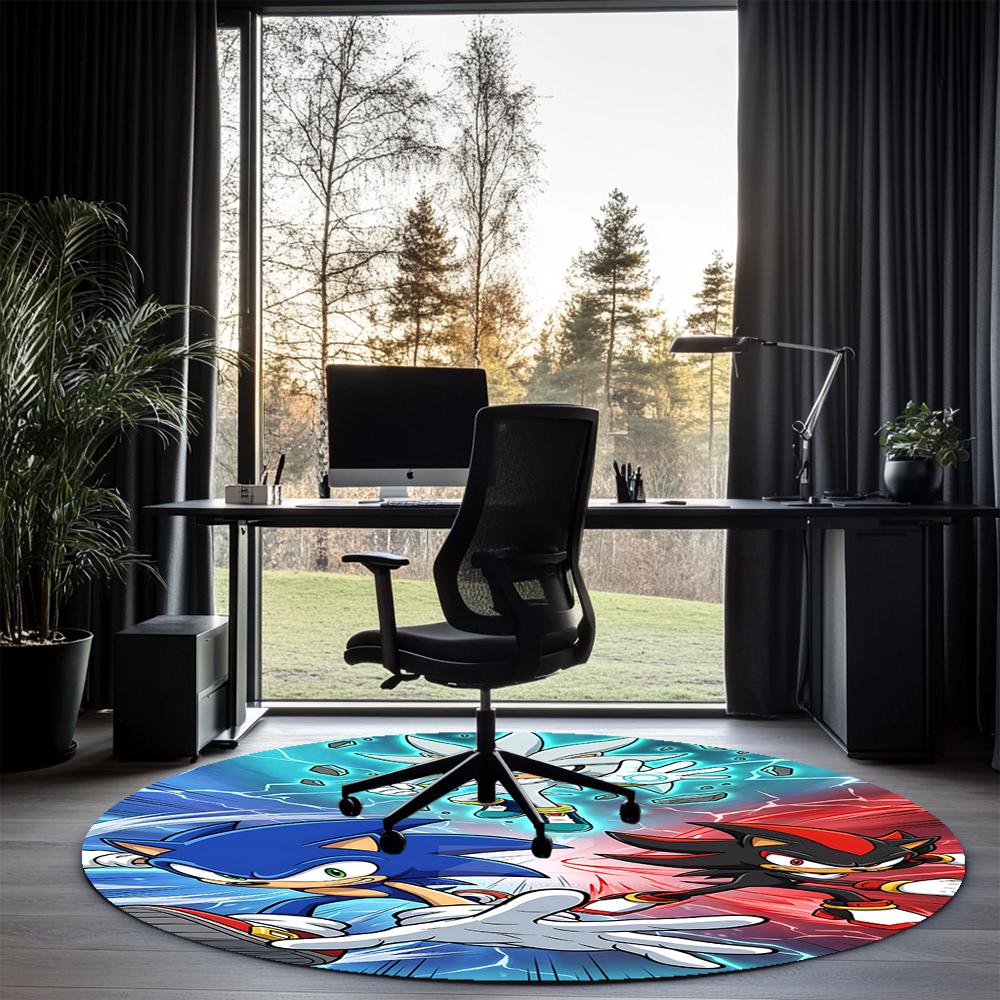 Sonic Printed Round Rug Carpet Chair Rug Area Rug Entryway Doormats,for Office Chair Living Room Bedroom Kitchen Room.