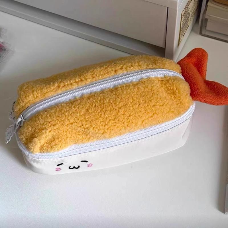 Плюшевая пенал-карандашница в форме креветки, вместительная сумка-пенал на молнии для школьных принадлежностей