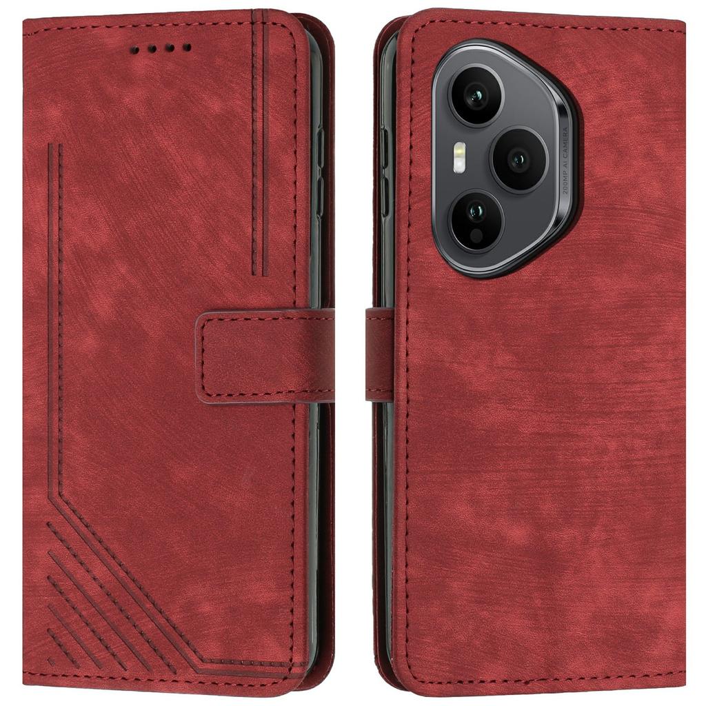 Stand Case for Honor 400 Pro 5G (Global) Imprinted Lines Leather Phone Cover