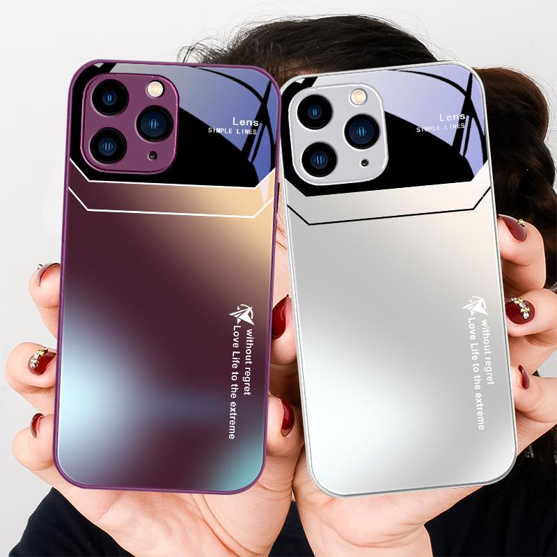 Gradient Aurora Lys Blå Grøn Til Iphone 15 14 13 12 11 Pro Max XS XR 7 8 Plus 2020 2022 SE Hærdet Glas Telefon Cover