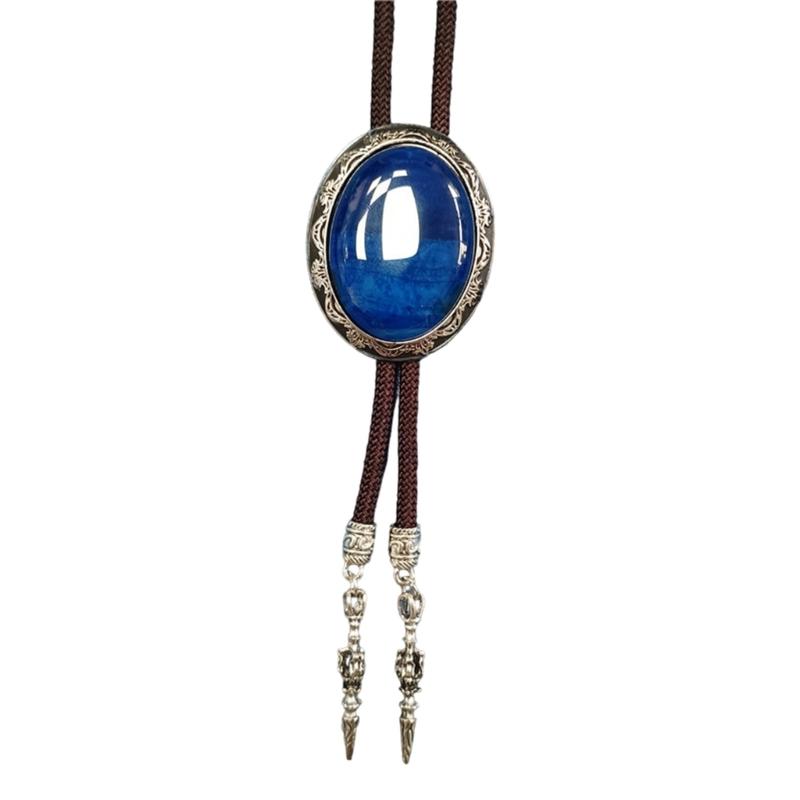 Adjustable Braided Cord Rodeos Bolo Tie Necktie Feature Oval Shape Stone Pendant Western Jewelry Necklace for Men Women