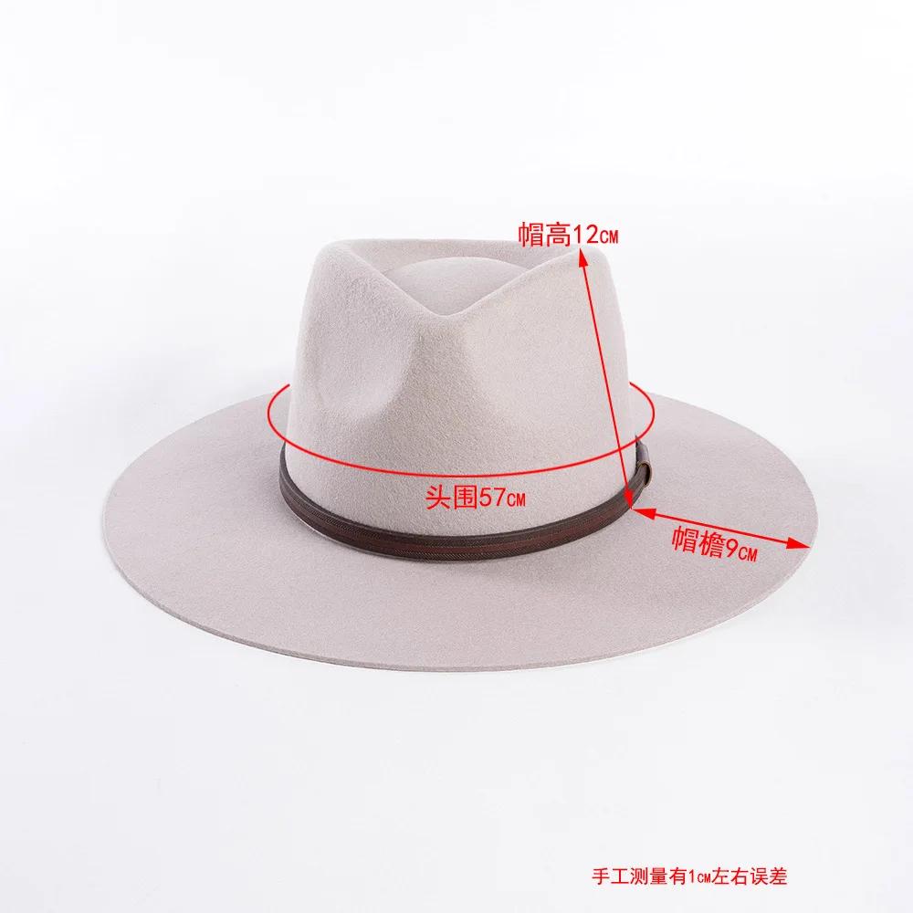 Australian 100% Wool Vintage Fedoras Hat For Women/Men Jazz Top Wool Felt Hat With Brown Belt Big Head Size Sun Hat M/L/Xl 61Cm