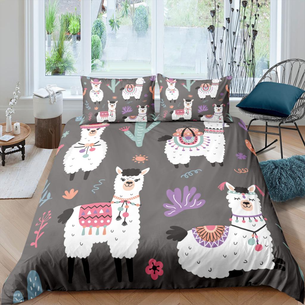 Alpaca Duvet Cover King Queen Size Kawaii Farm Animal Theme Bedding Set Kids Cartoon Llama Alpaca 2/3pcs Polyester Quilt Cover