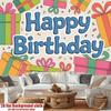 2D Colorful Gift Box Happy Birthday Backdrop Kids Birthday Party Photography Background Banner