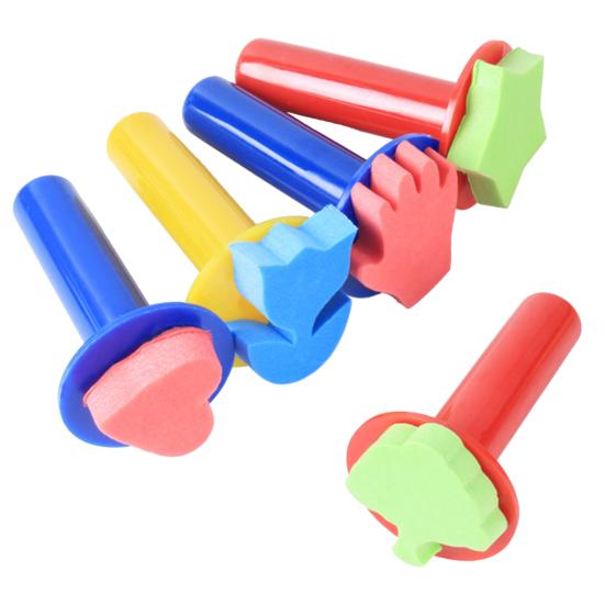 5Pcs Sponge Stamps Cute Shape Easy Using Plastic Handle Kids Craft Painting Stamp Brushes for Drawing