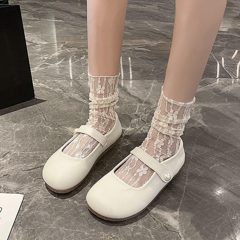 Lightweight Mary Jane sandals, white super fire with skirts, flat-bottomed toe slippers, women's outerwear, 2025 new style