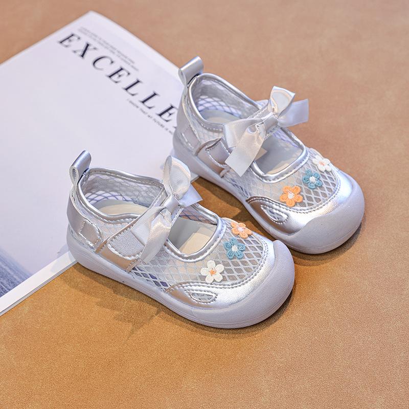 Summer Lolita Girls Sports Sandals Sweet Bow Children Embroidered Shoes School Mesh Breathable Kids Running Sneakers