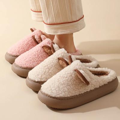 Fashion Women Warm Fluffy Slippers Thick Sole Home Lover Winter Shoes Cute Cartoon Ear Soft Plush Platform Female Male Indoor Slipper