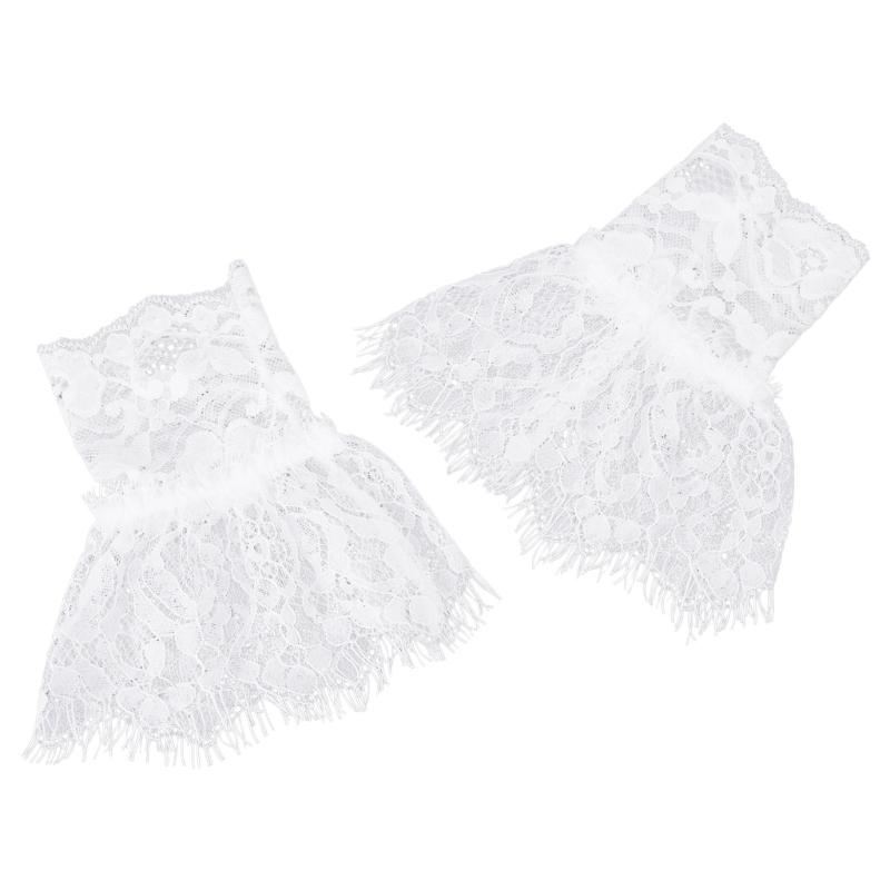 Women Fake Arm Sleeves with Short Tassels White and Black Pleated Cuff Beautiful Lace Accessories Outdoor Embellishments