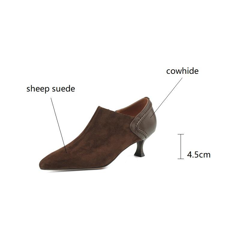 Fashion New Spring Sheep Suede Women Shoes French Retro Pointed Toe Women Pumps Side Zipper Loafers Shoes for Women Ladies Shoes
