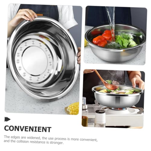 SEWOART 2-Piece Stainless Steel Wash Basin, Large Capacity, Flat Bottom, Washing Bowl for Vegetables, Rice, Fruits, Home Kitchen Accessories, Stackabl