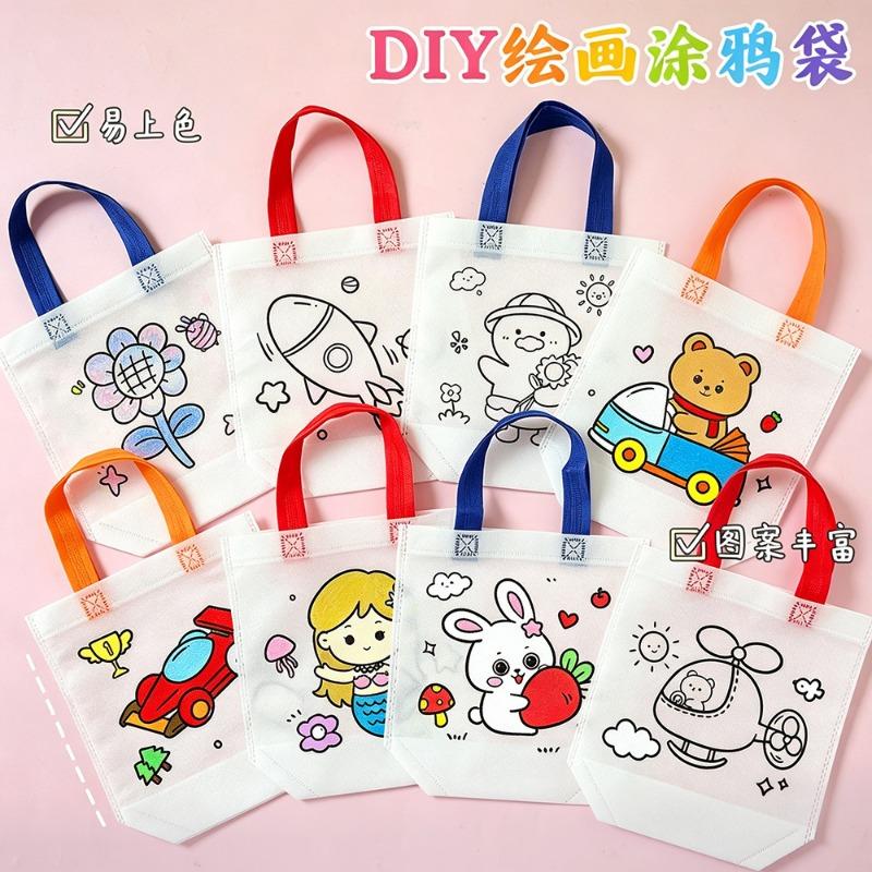 Diy Blank Non Woven Tote Bag For Kids Graffiti Hand Coloring Art Craft