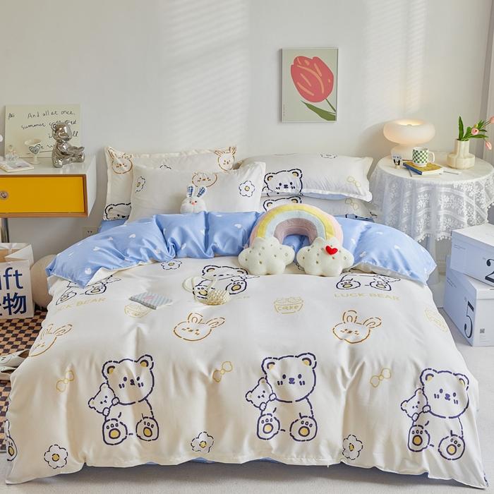 Cute Bear Duvet Cover Set Cozy Cartoon Bedding Set With Zipper Comfortable Breathable Reversible Comforter Cover For Girls Teens