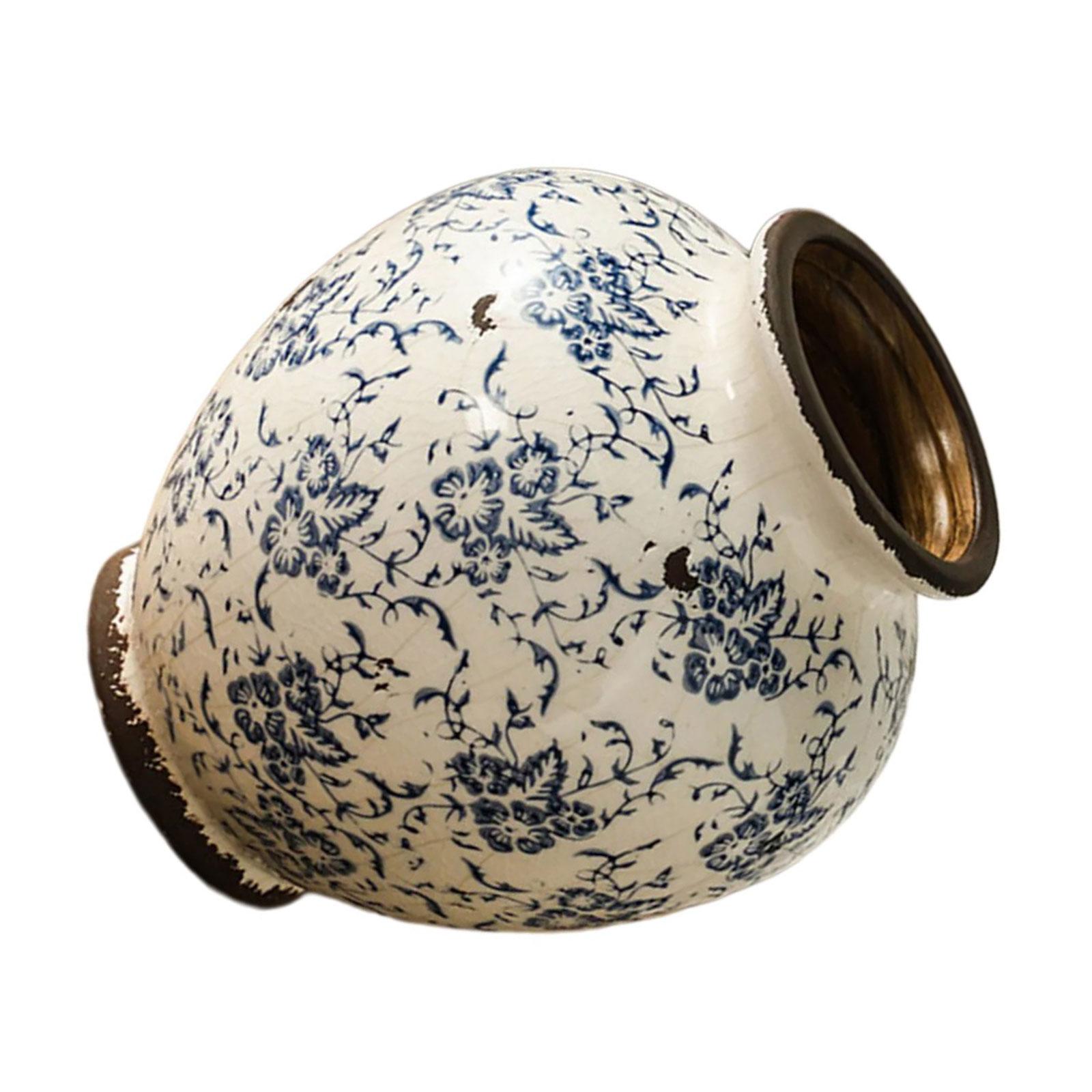 Blue Florals Ceramics Table Vases Crackles Texture Thickened Base For Flower Bouquets Home Decoration 1
