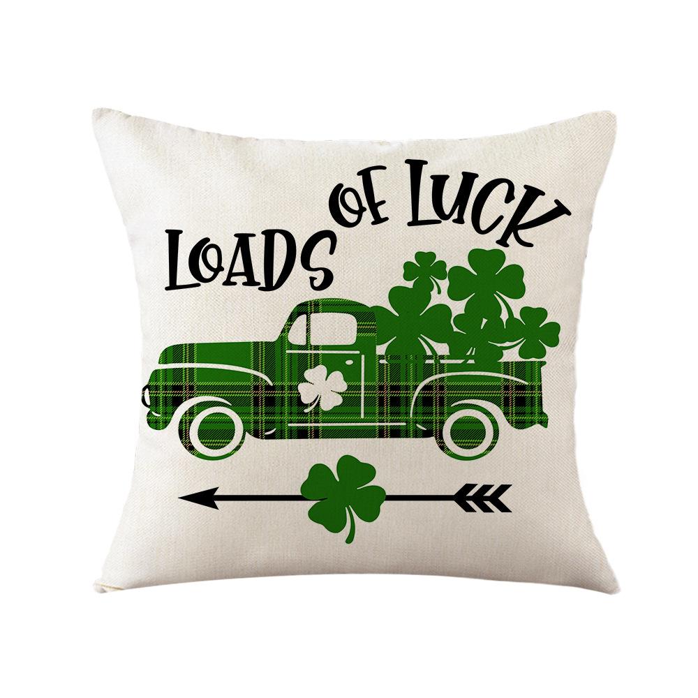 St. Patrick's Day Pillow New Plaid Clover Plant Print Pillow Sofa Cushion Linen Pillow Cover