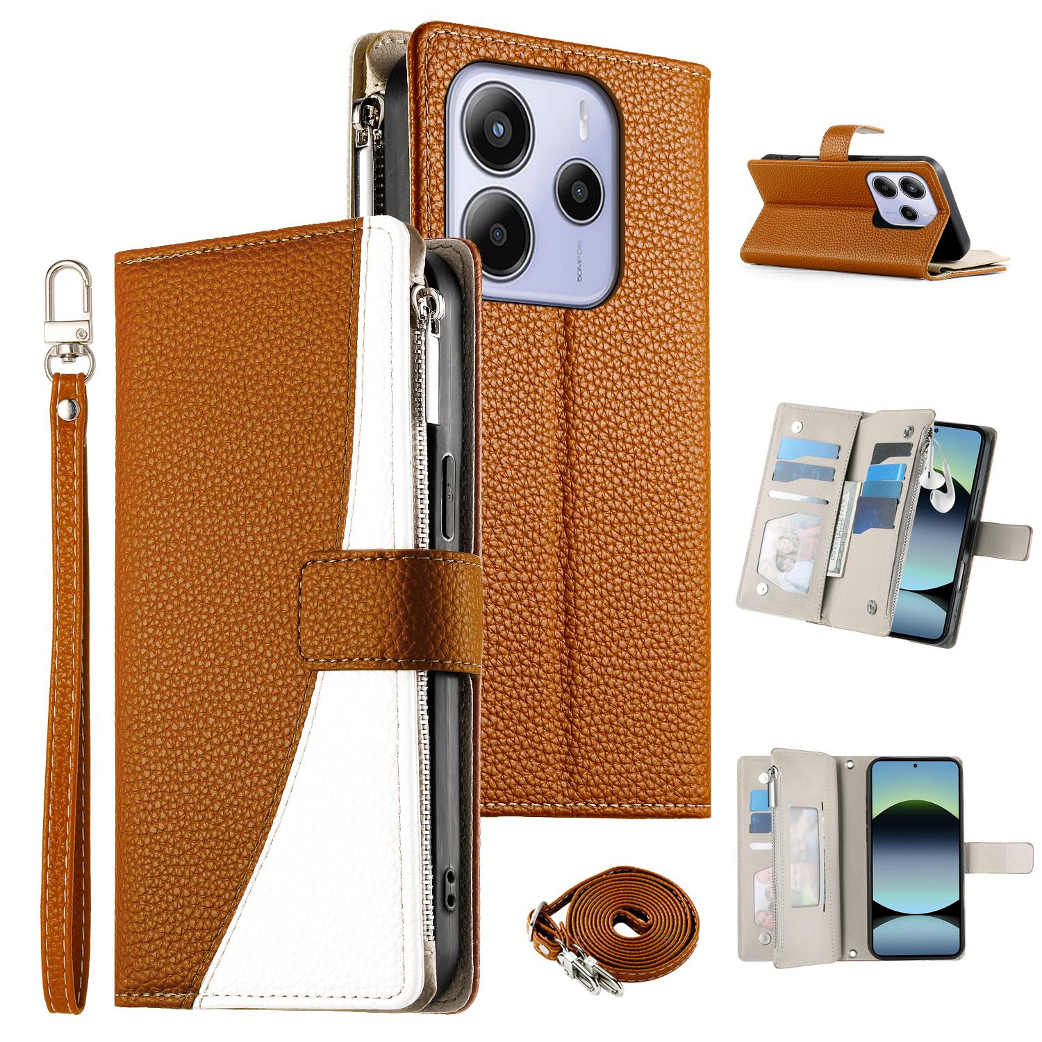 

For Xiaomi Redmi Note 14 4G (164.84mm) Case Zipper Wallet Color Splicing Leather Flip Phone Cover with Straps C