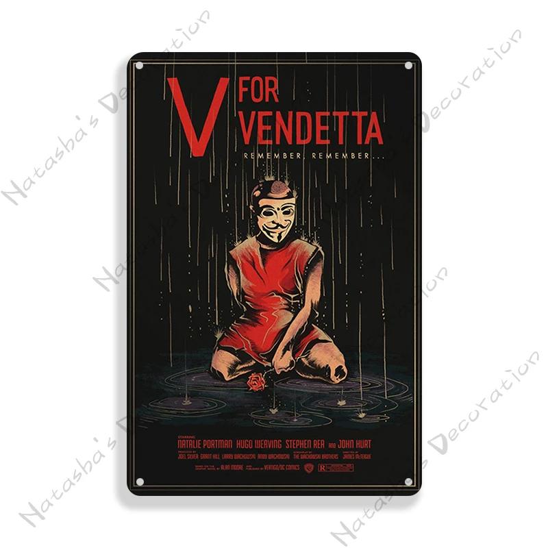 V for Vendetta Classic Movie Decorative Plate Metal Plate Vintage Poster Metal Tin Sign Cafe Garage Wall Decor Metal Plaque