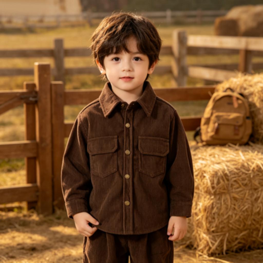 Boys' Casual Cotton Long Sleeve Stand Collar Shirt for Spring Everyday Wear