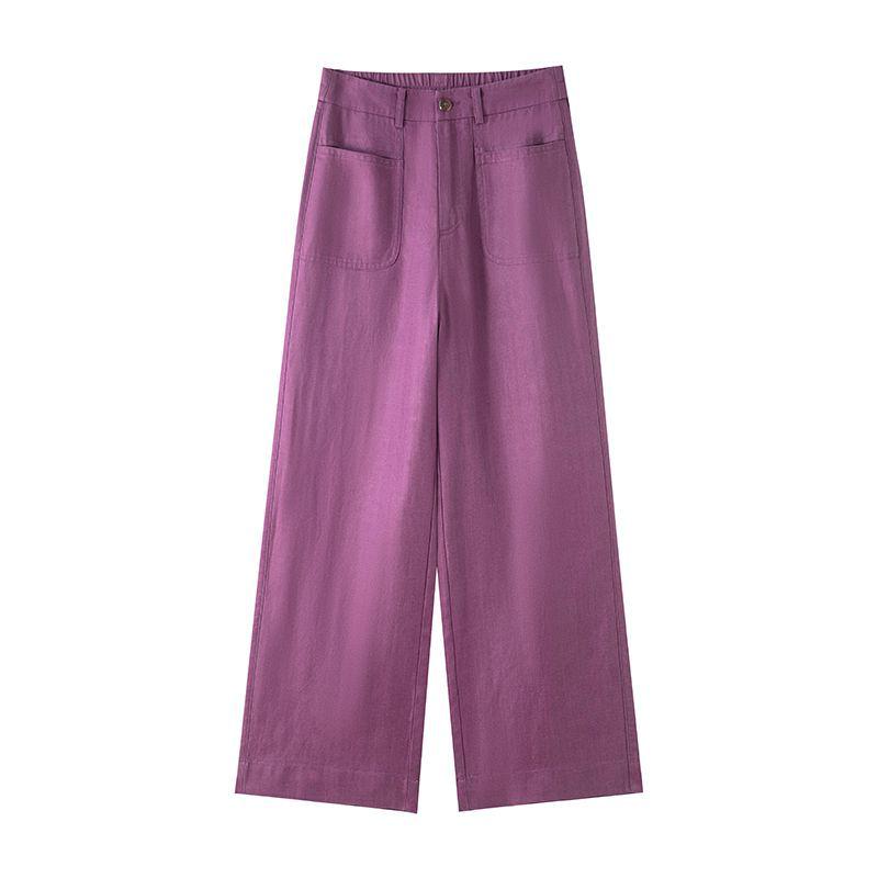 

Women s Tencel Linen Slim Straight-Leg High-Waist Pants, Summer 2026, Slimming Drape, Casual Nine-Point Length. 29 for 115-125 lbs фиолетовый