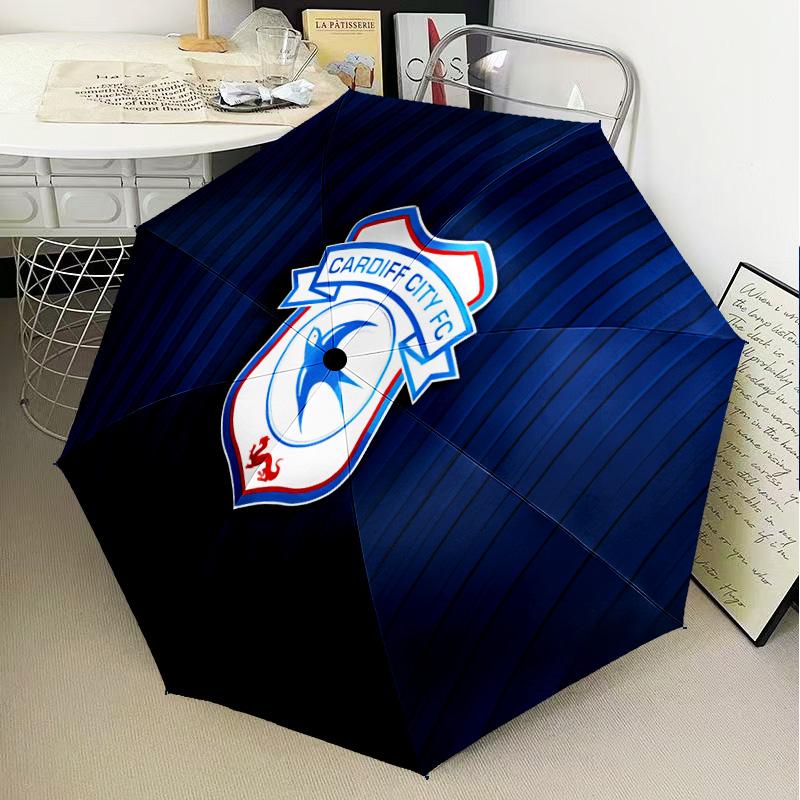Cardiff Fc Crest Automatic Folding Umbrella - 8-Rib Travel Umbrella with Auto Open/Close & Portable Gifts for Holidays or Birthdays