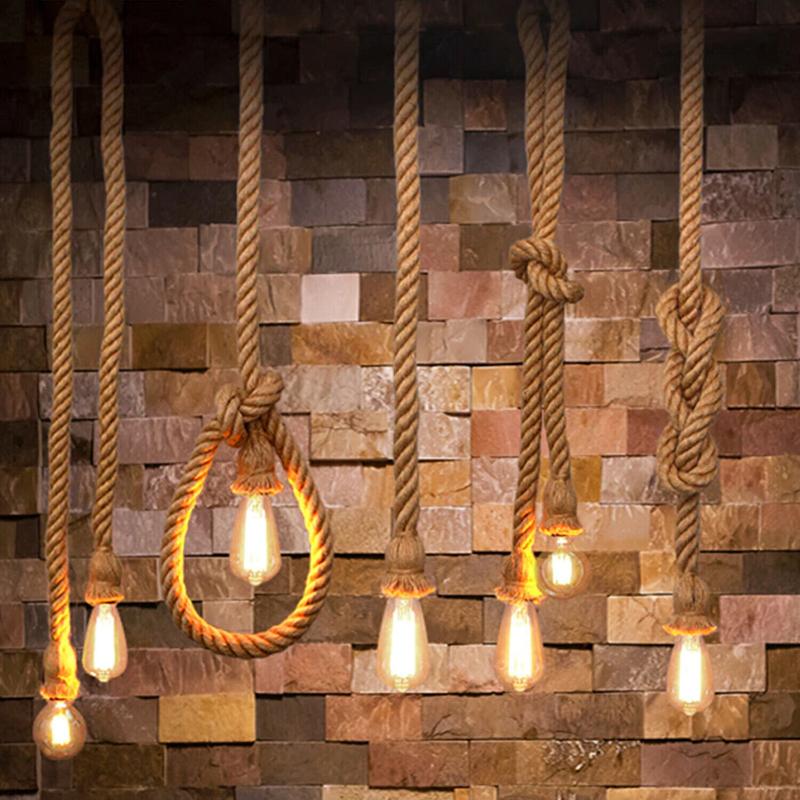 Vintage Retro Industrie Loft Hanf Seil Halter Decke Anhänger Licht Lampe Cafe Restaurant Retro Kronleuchter