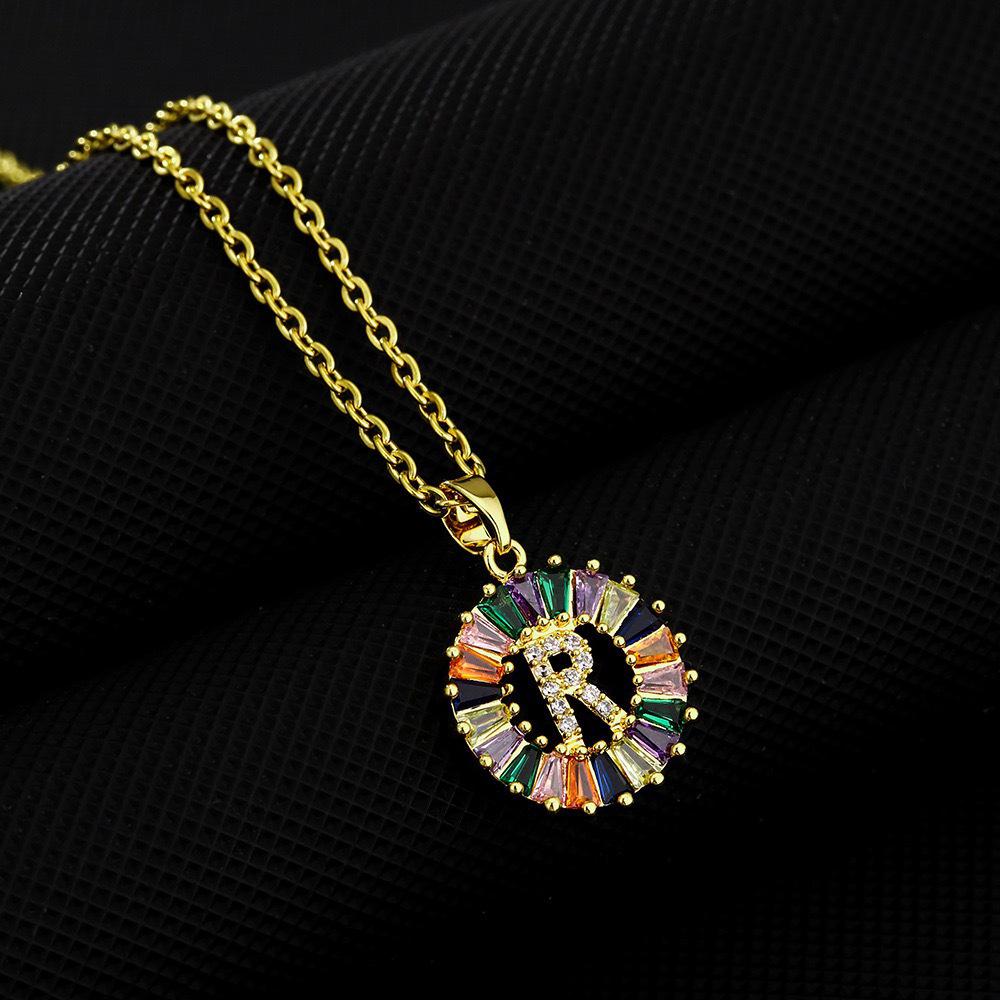 Xiyin Multicolor Zircon Copper Clavicle Chain Necklace with 26 Initial Pendants for Women