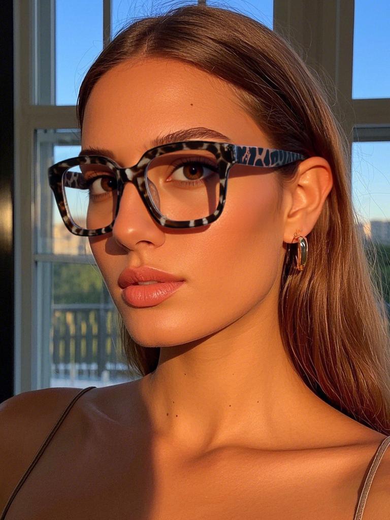 1Pc Square Frame Bean Flower Glasses with Clear Lenses Fashionable Casual Trendy Eyewear Suitable for Daily Wear and Office Use