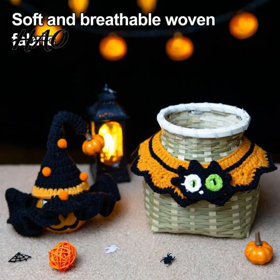 Cozy Knitted Pet Clothes Halloween Costume for Cats Small Dogs, Handmade Crochet Witch Hat Bib Puppy Party Accessories Collar, Adjustable Holiday Dog
