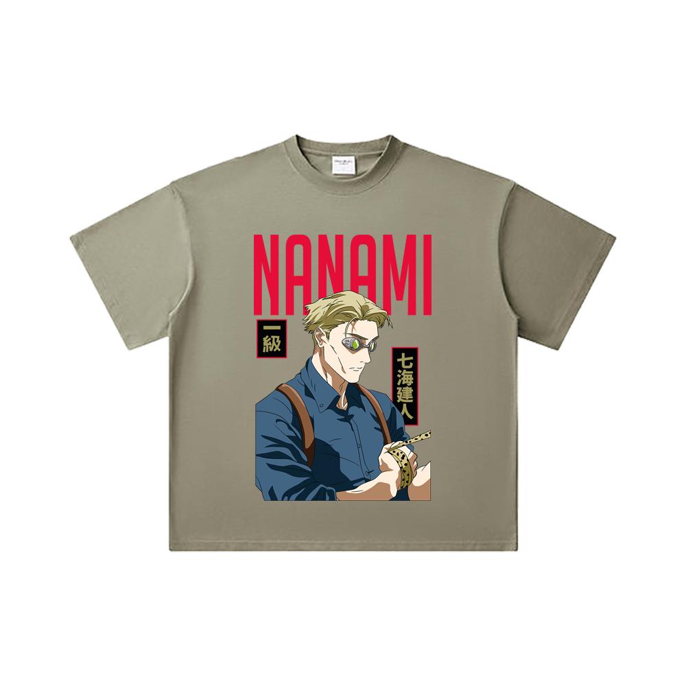 260 GSM Double Yarn 32 Count 100% Cotton Jujutsu Kaisen V60 Nanami Print Unisex Heavy Cotton T Shirt