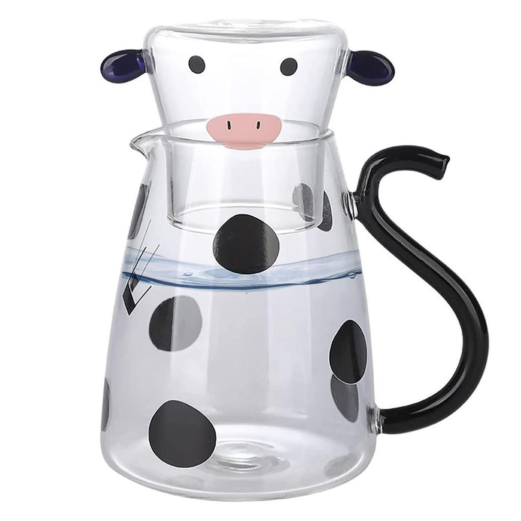 Cow Glass Water Pitcher | Bedside Milk Carafe With Cup | Glass Carafe Pitcher With Glass Mug Cute Cow Glass Tea Pitcher Kettle Milk Jug Water Carafe F