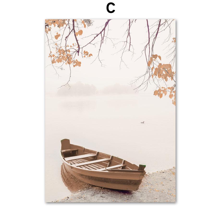 Beige Lake Farm Boat Dandelion Boho Abstract Lines Posters And Prints Canvas Art Wall Decoration Home Paintings For Living Room