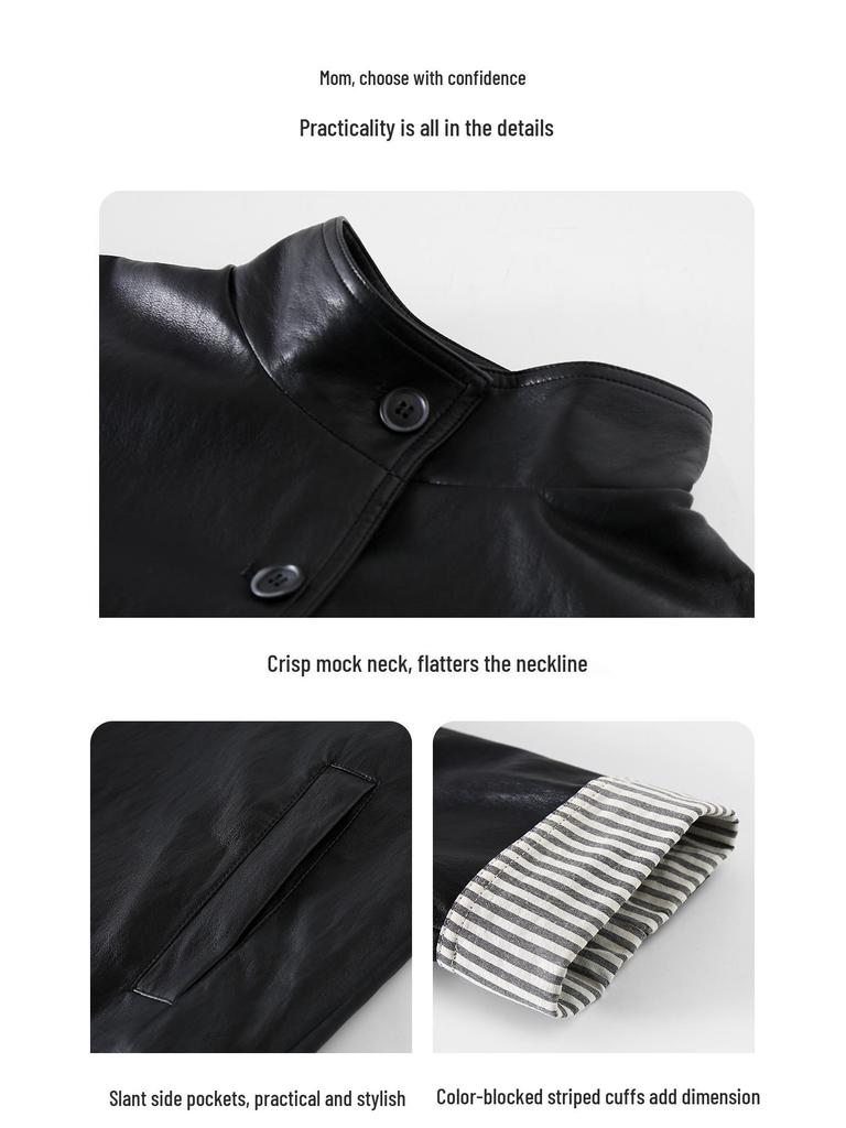 Tao Town Girls' Leather Lapel Jacket - Spring/Autumn Fashion for Big Kids