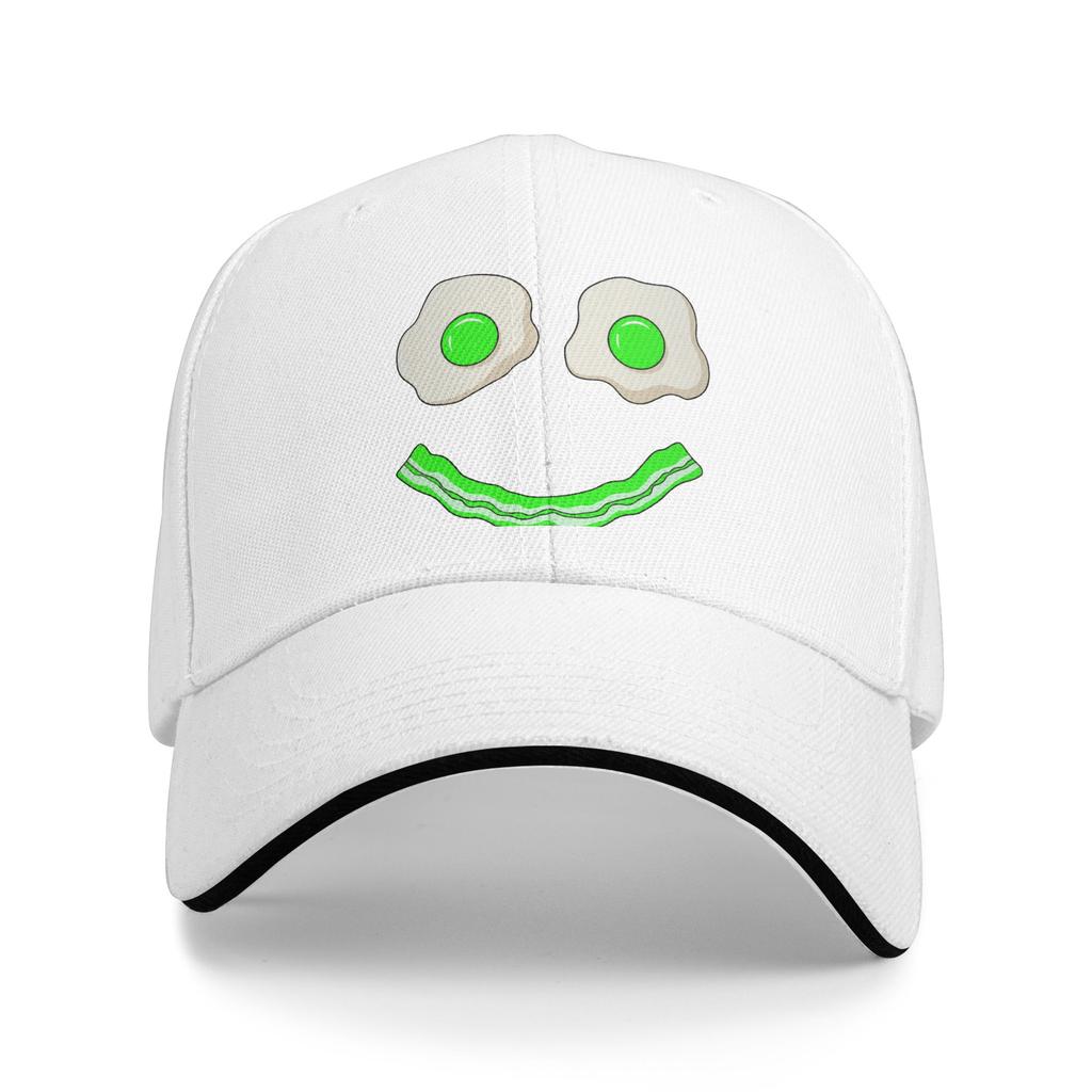 Green Smile Face Eggs and Bacon Ham Breakfast St Patrick's Sun Baseball Cap Summer Women Unisex Tennis Skate Snapback Cap