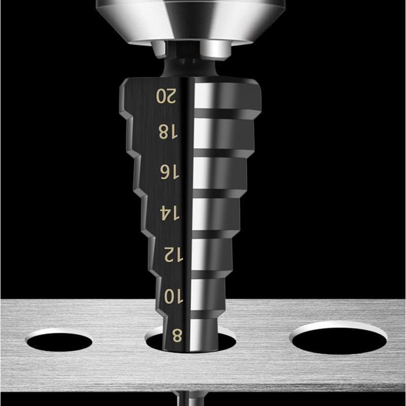 3Pcs Hexagonal Handle Nitrided Black Straight Groove Ladder Drill 3-12 4-12 4-20 High-speed Steel Pagoda Drills Hole Opener Set