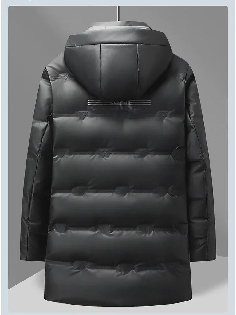 2024 Men's Winter White Duck Down Hooded Jacket - Thickened, Mid-Length, Casual Business Wear