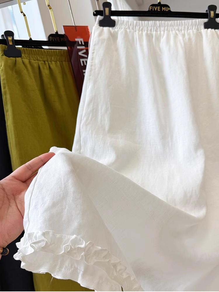 3731 Elegant Korean-Style Linen Ruffle Midi Skirt for Women