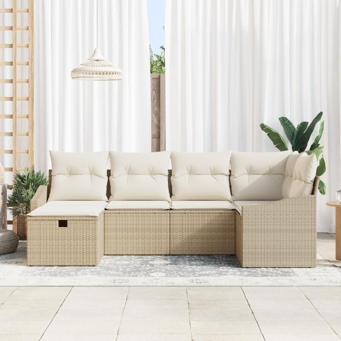 VidaXL Ensemble de Canapés de Jardin 6 pièces avec Coussins Beige Poly Rattan 3359280