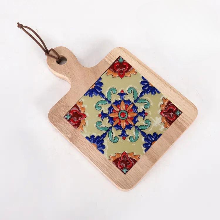 Solid Wood Flower Brick Hand Pot Mat Insulated Cup Mat Retro Dining Mat Decoration for Home Restaurants Kitchen Table Mat Cup