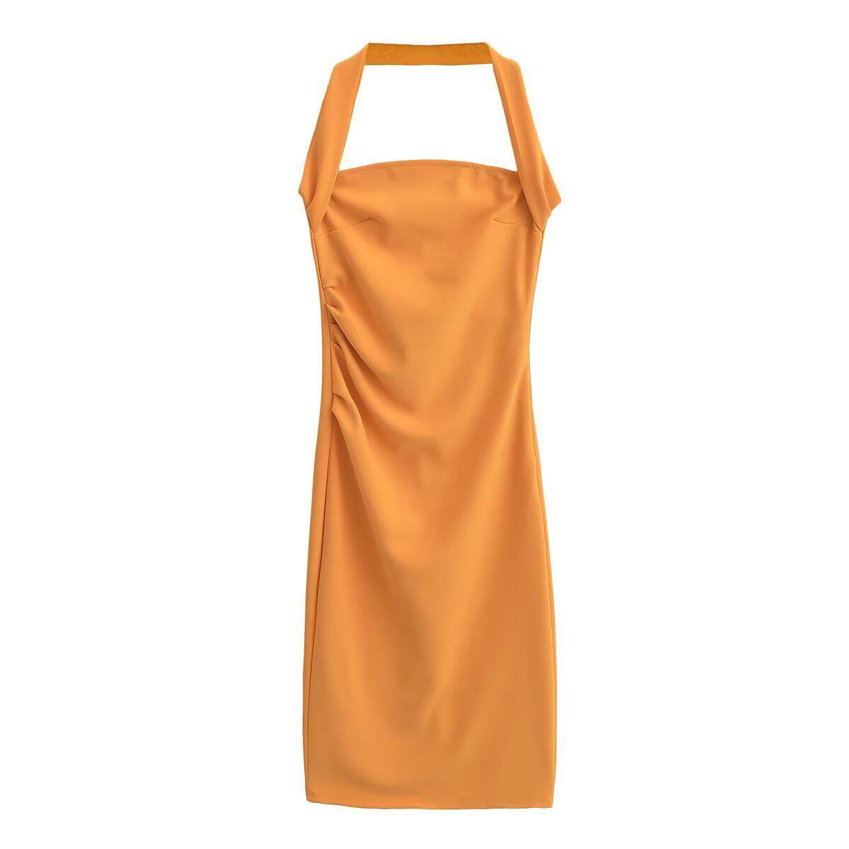 YPFF Trendy Women s Retro Mature Halter Neck Bodycon Slit Dress Medium жёлтый