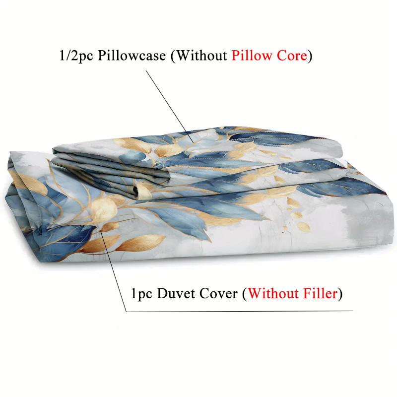 Blue And Gold Leaf Pattern 3D Printed Down Duvet Cover Bedding Set Soft And Comfortable Luxurious Duvet Cover Pillowcase