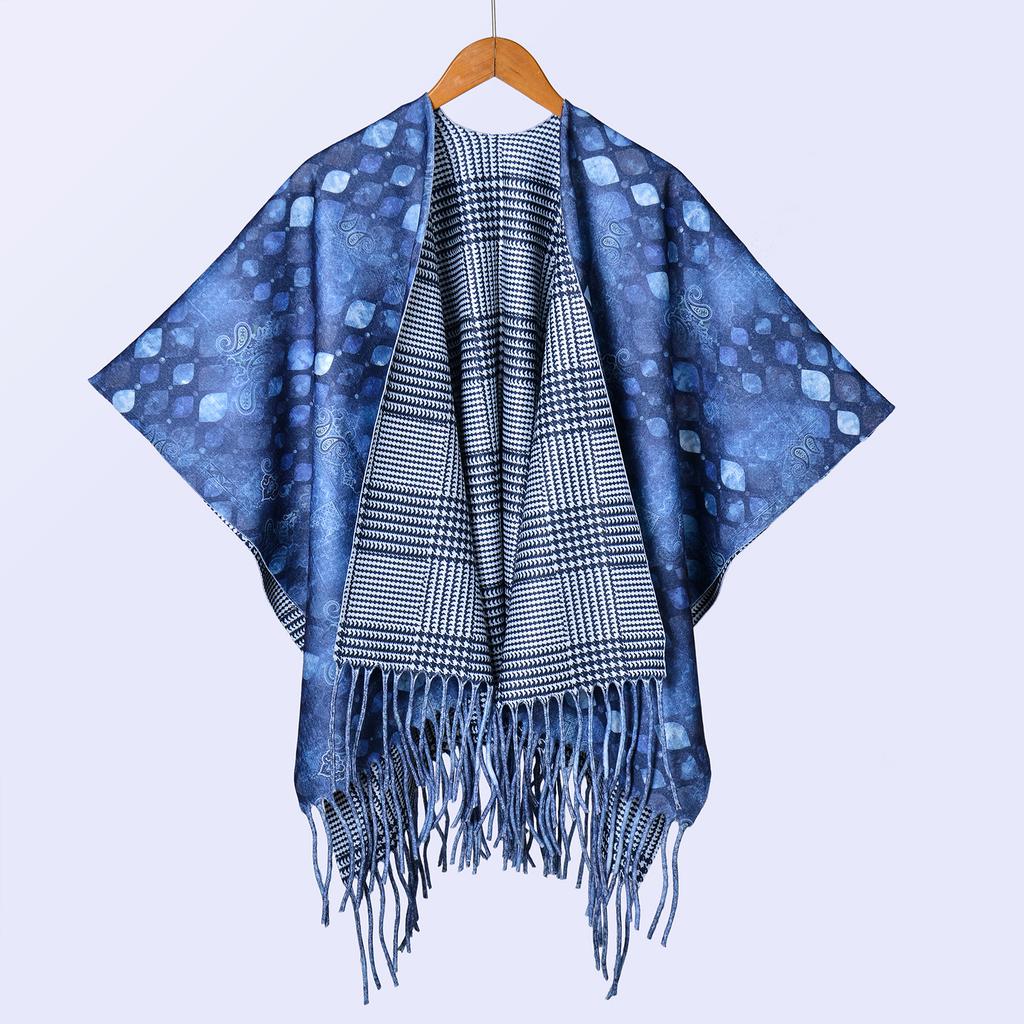 New National Style Ink Double-sided Thickened Shawl with Women's Autumn and Winter Retro High-end Photo Shawl Large Cape